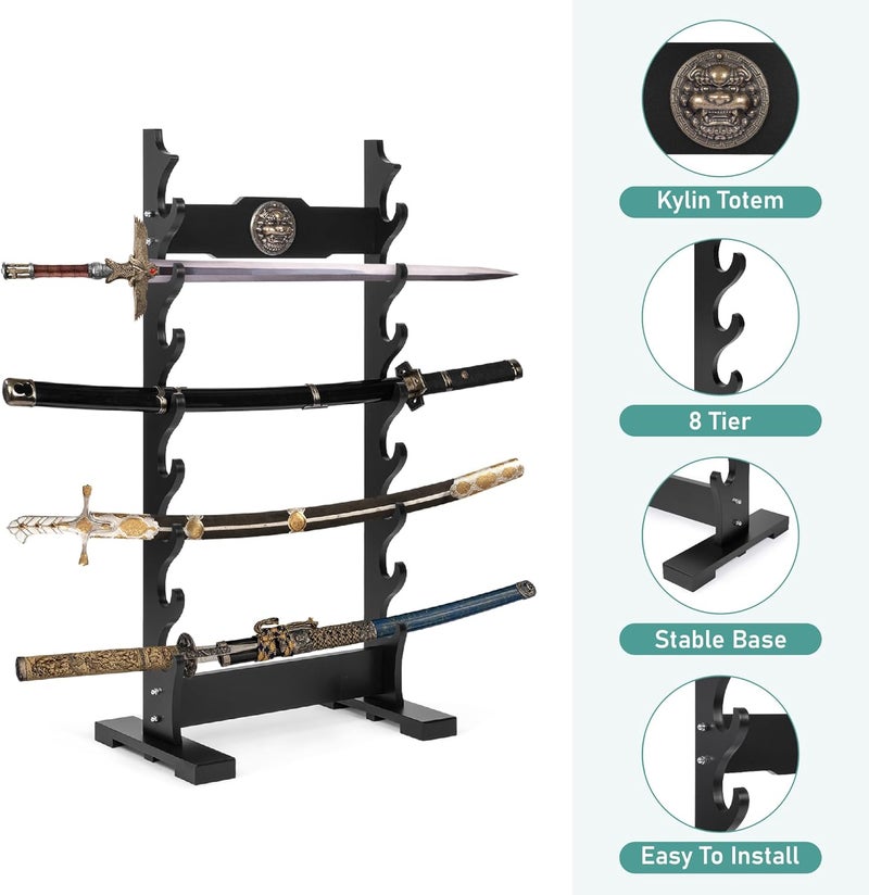 lukar Kylin 8 Tier Sword Rack Floor Standing, Multilayer Katana Stand Floor, Wooden Sword Display Stand Floor, Japanese Samurai Sword Holder - Image 3